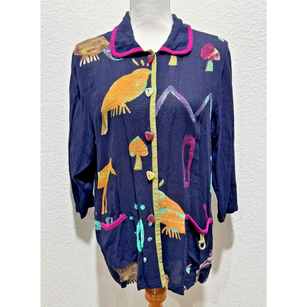 Vtg Nino Wong California Womens Sz M? Shirt Jacket Boho Art to Wear Horse Birds